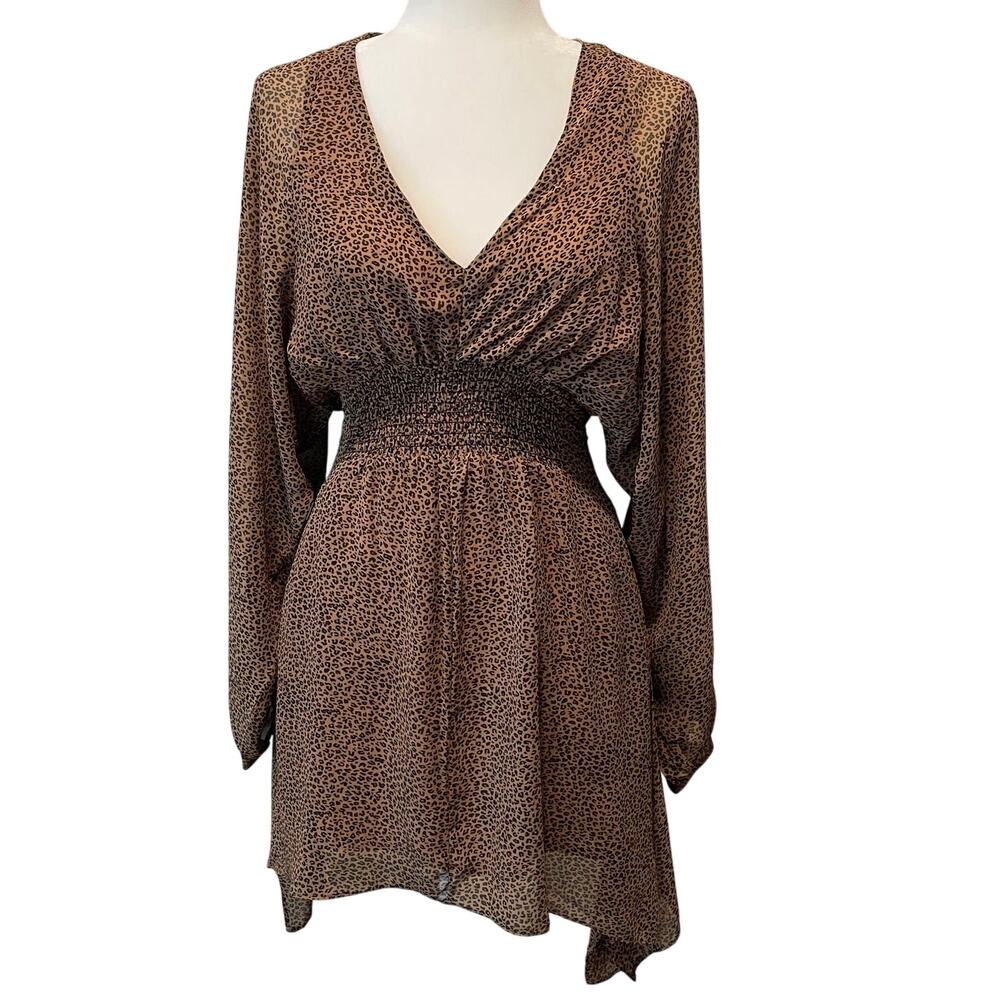 Fate V-Neck Dress Lined Pockets Sz S Long Sleeves Animal Print Asymmetrical Hem